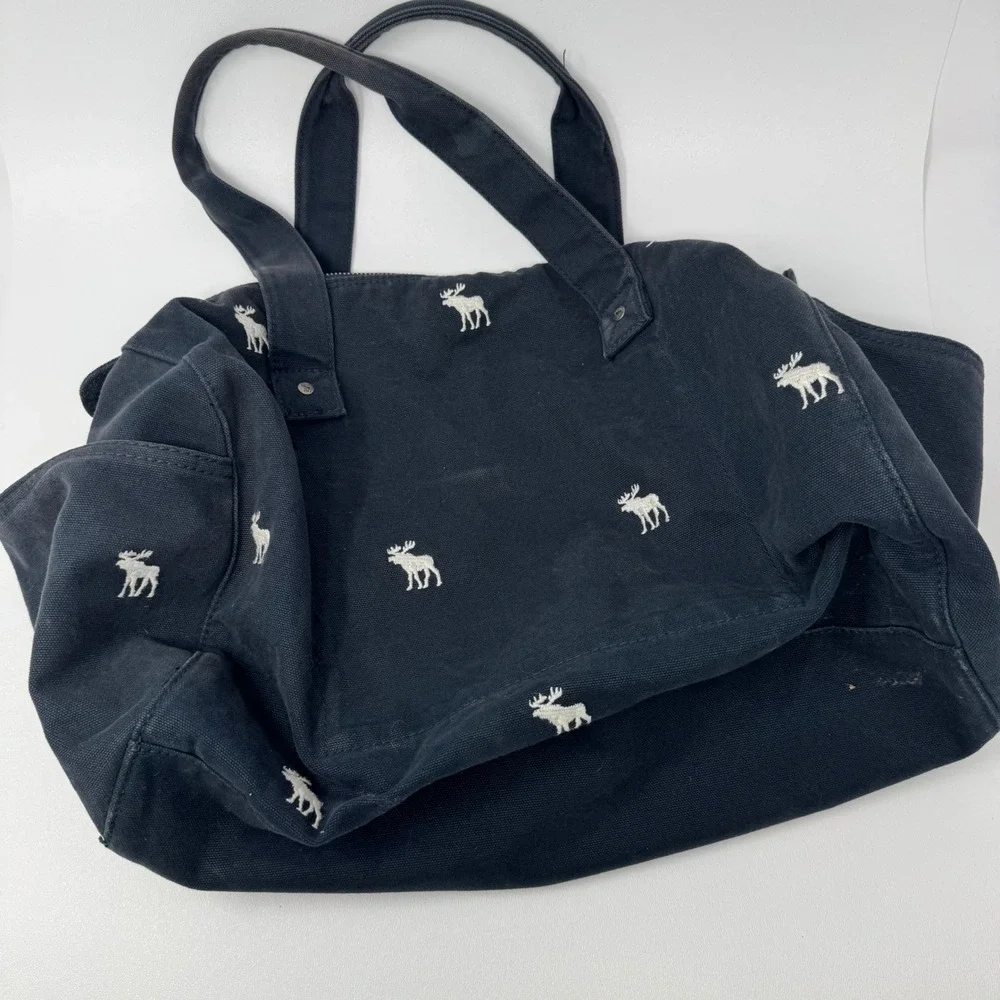 Abercrombie & Fitch Navy Blue Canvas Duffel Bag White‎ Moose Embroidery